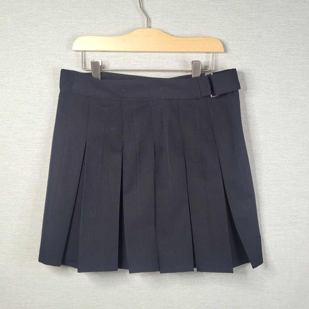 Pull Bear Black Pleated Mini Skirt Size M Side Buckle Accent A-Line